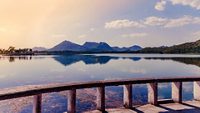 Mesmerizing view of Fateh Sagar Lake situated in the city of Udaipur, Rajasthan, India. It is an artificial lake popular for boating among tourist who visits City of lakes to enjoy vacations.