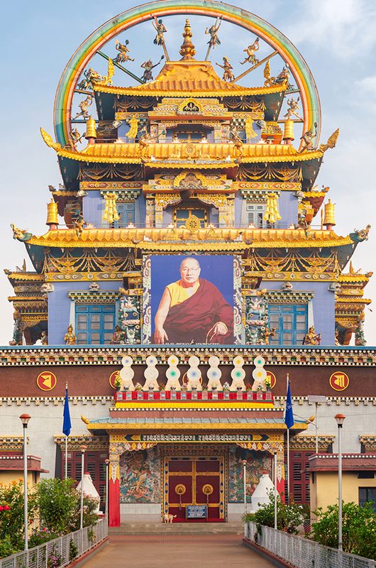 Bylakuppe, India - March 5, 2016: Buddhist Zangdog Palri or Golden Temple in Namdroling Monastery in Karnataka. Tibetan settlement outside Tibet.