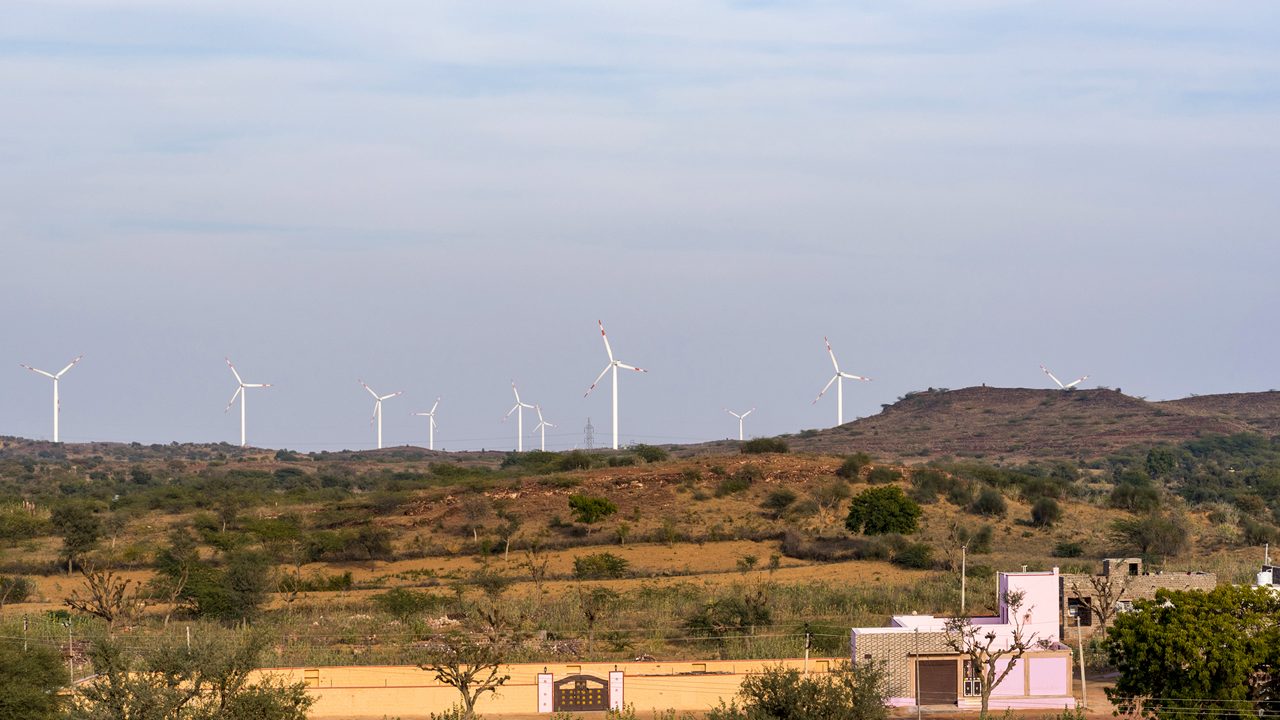 Windmills far away in Osian, Rajasthan, India.