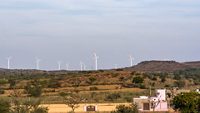 Windmills far away in Osian, Rajasthan, India.