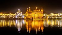 The Famous Golden temple of Amritsar at night, India. Place of Pilgrimage for Sikh religion