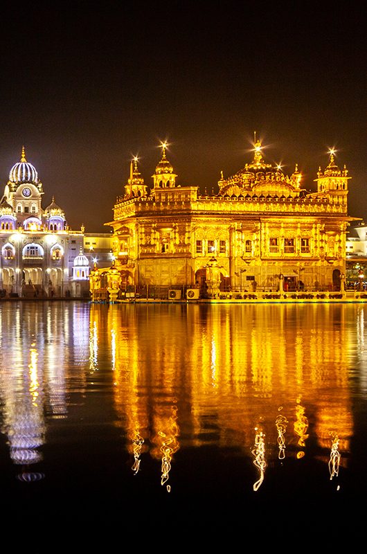 The Famous Golden temple of Amritsar at night, India. Place of Pilgrimage for Sikh religion