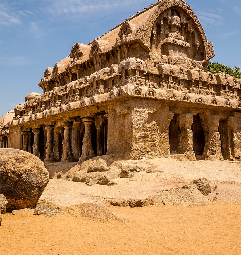 Ancient Hindu monolithic,  Pancha Rathas - Five Rathas, Mahabalipuram, Mamallapuram, Tamil Nadu, India