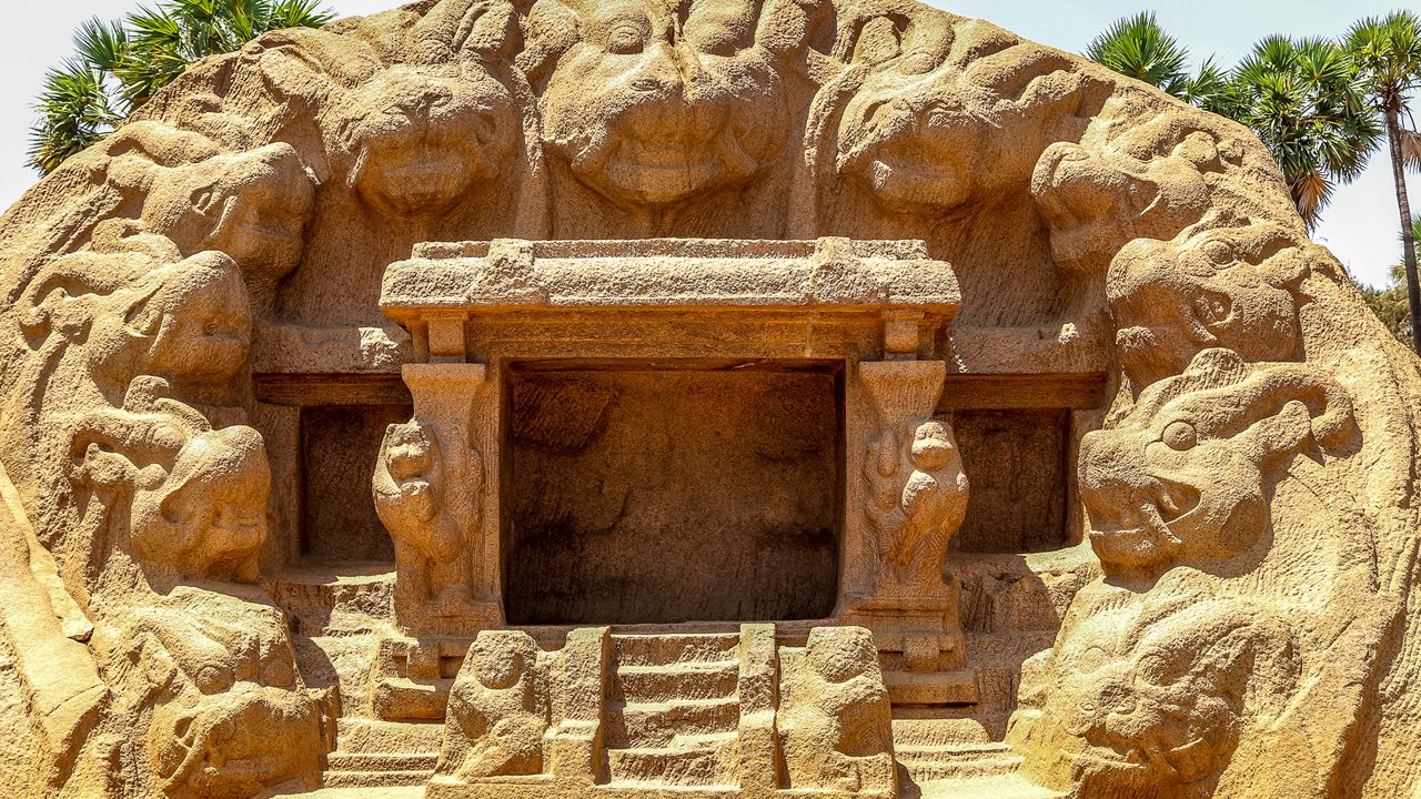 Tiger Cave rock, ancient temple in Mahabalipuram, Mamallapuram, Tamil Nadu, India