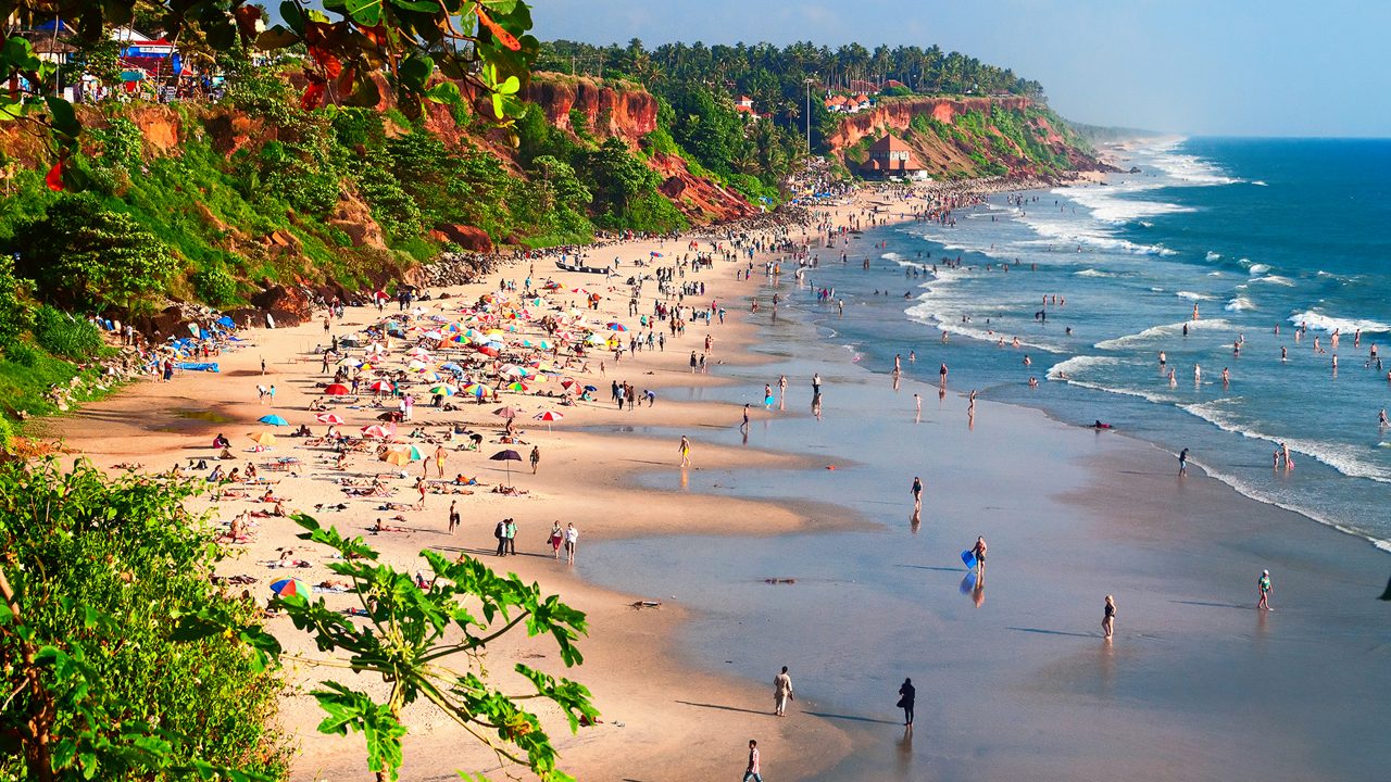 View of Varkala beach from cliff. Kerala. India