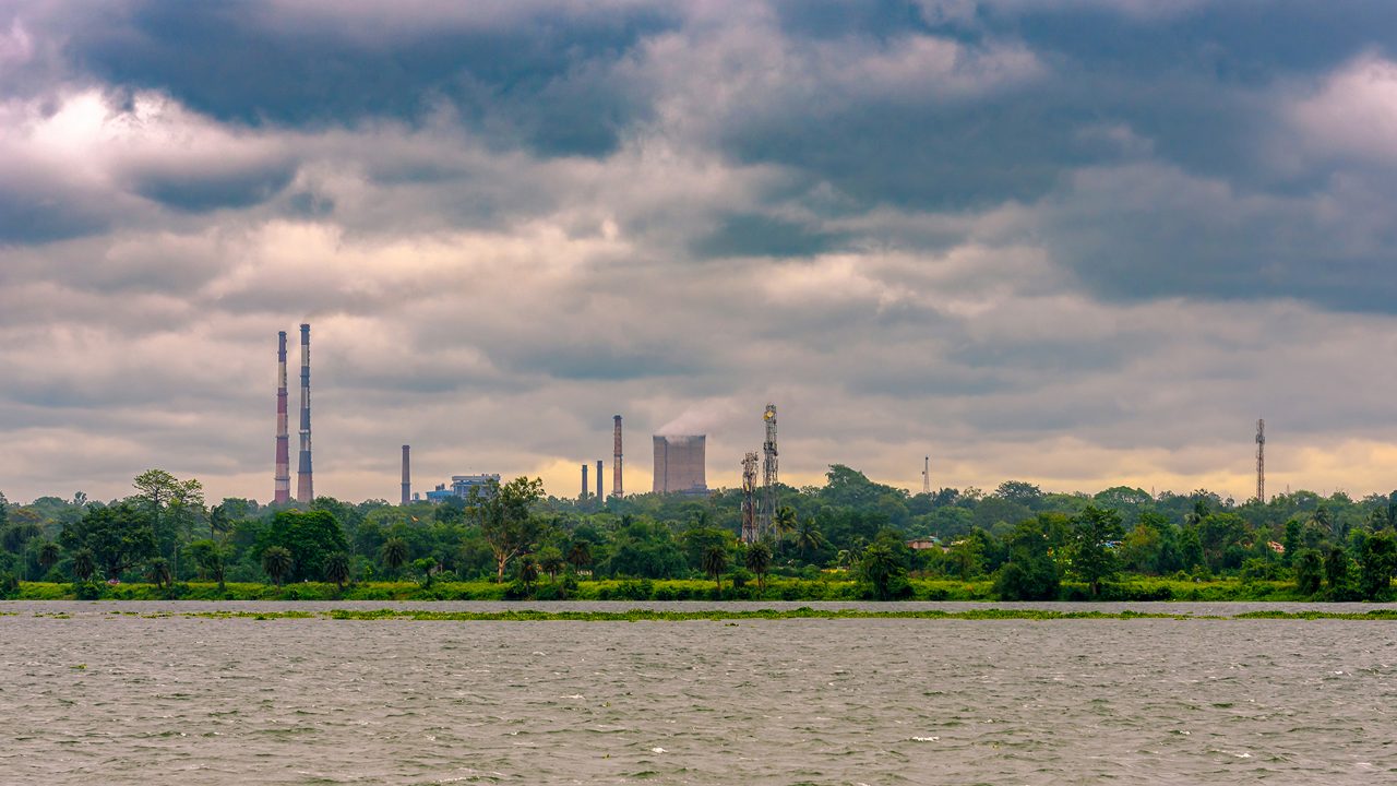 Landscape View of Durgapur Power Plant with moody Sky.