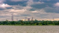 Landscape View of Durgapur Power Plant with moody Sky.