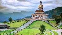 Beautiful huge statue of Lord Buddha, at Rabangla , Sikkim , India. Surrounded by Himalayan Mountains it is called Buddha Park - a popular tourist attraction.