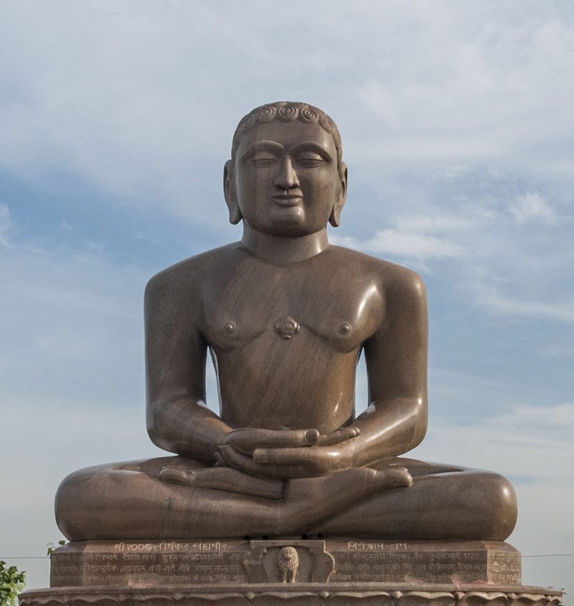 An idol of Lord Mahavir, founder of Jainism, at a temple in New Delhi, India.