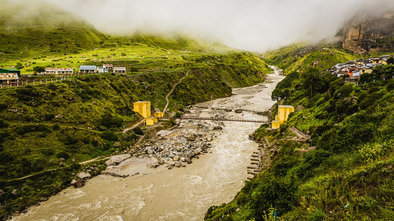 India's last village towards China called MANA near the holy city of Badrinath in Uttarakhand. Beautiful, Nature, Ganges, Ganga river, misty , foggy quaint village.