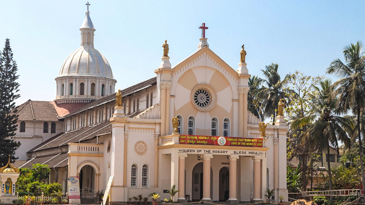 Building of Our Lady of Rosary Cathedral, Mangalore in old Rome style, It was built by the Portuguese in 1568.Mangalore is chief port city of Karnataka state