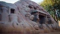 View of the Tiger Cave which is a rock-cut Hindu temple complex in Mahabalipuram, India 