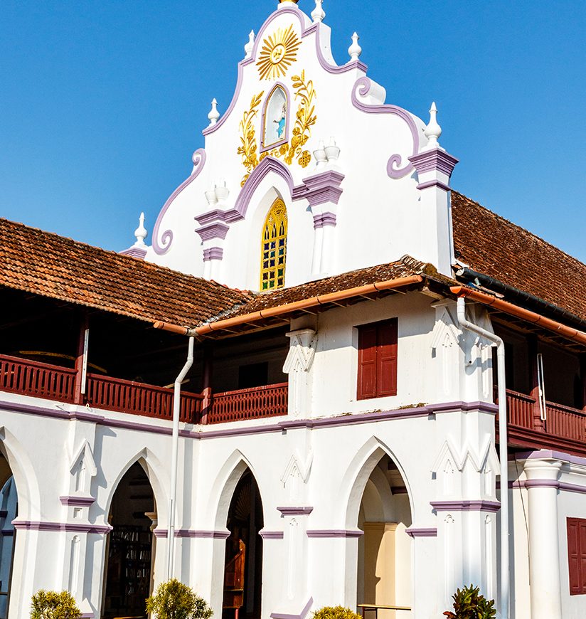 Facade of the St Thomas church in Palayur (Palayoor) in  the Thrissur district in Kerala state in southern India, Asia