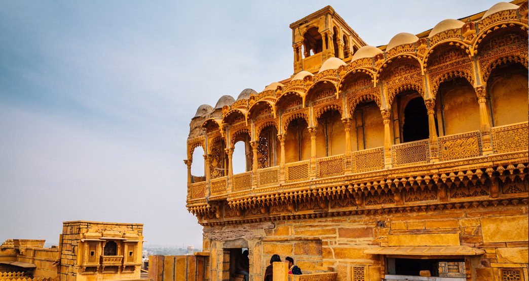 The beautiful Patwon ki Haveli palace made of golden limestone in Jaisalmer