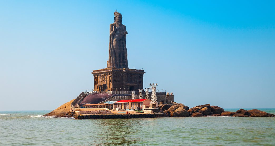 Thiruvalluvar Statue on the small island in Kanyakumari city in Tamil Nadu, India