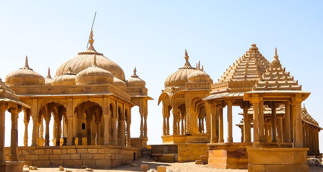 The beautiful Patwon ki Haveli palace made of golden limestone in Jaisalmer