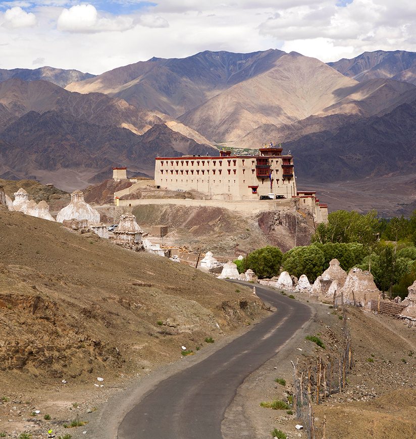 Beautiful view on Alchi monastery temple in indian Himalayan mountains, Ladakh, Jammu and Kashmir,, Northern India. Nice traditional temple of tibetian monks and for pilgrimage.