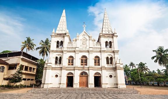 A bottom up view of the Vallarpadam Church also known as the Basilica of Our Lady of Ransom; Shutterstock ID 1047877084; purchase_order: -; job: -; client: -; other: -