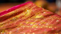 Bride pattu saree close-up image