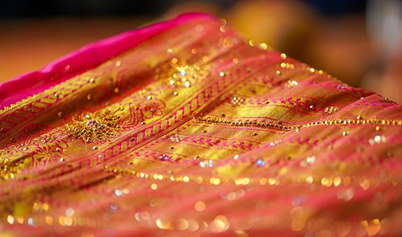 Bride pattu saree close-up image