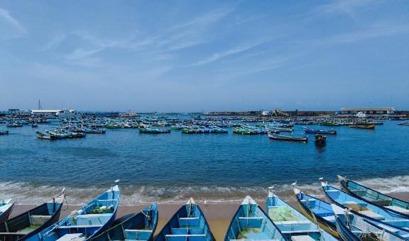 The scenic landmark location depicting the lighthouse at the popular beach of Kovalam located in the Indian city of Trivandrum,kerala