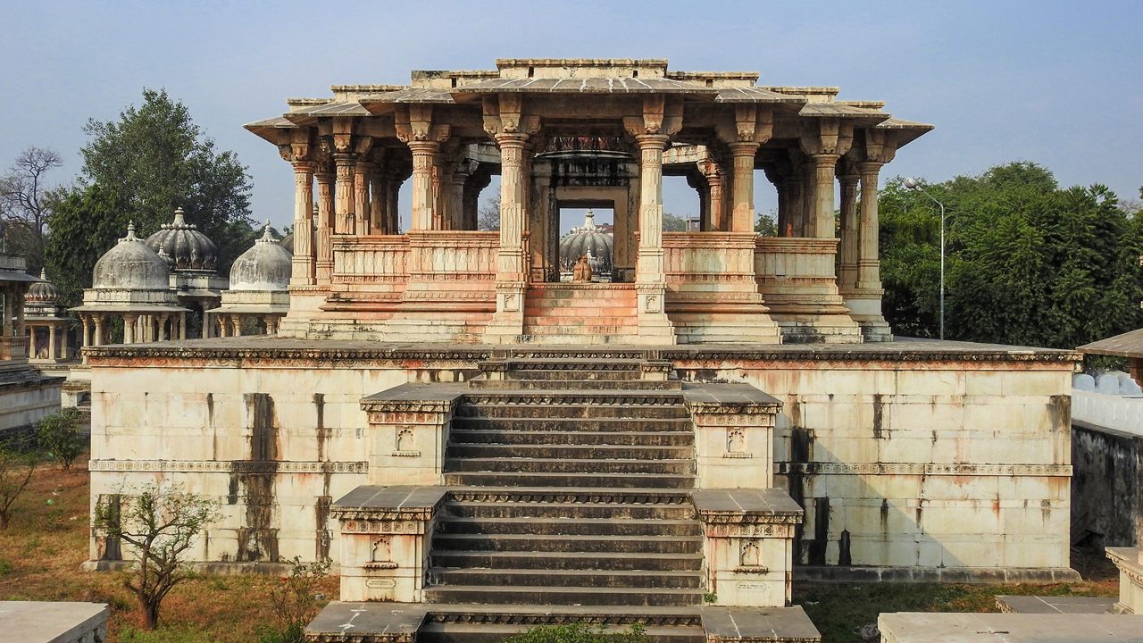 Cenotaph of Maharanaji Amarsinghji II at Ahar Cenotaphs, Udaipur, Rajasthan, India. It has more than 250 cenotaphs of the maharajas of Mewar that were built over approx 350 years.; Shutterstock ID 1048576877; purchase_order: -; job: -; client: -; other: -