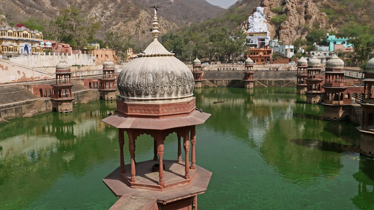 City palace and lake (green pond) in Alwar. Rajasthan, India