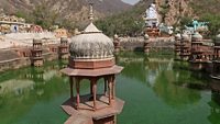 City palace and lake (green pond) in Alwar. Rajasthan, India