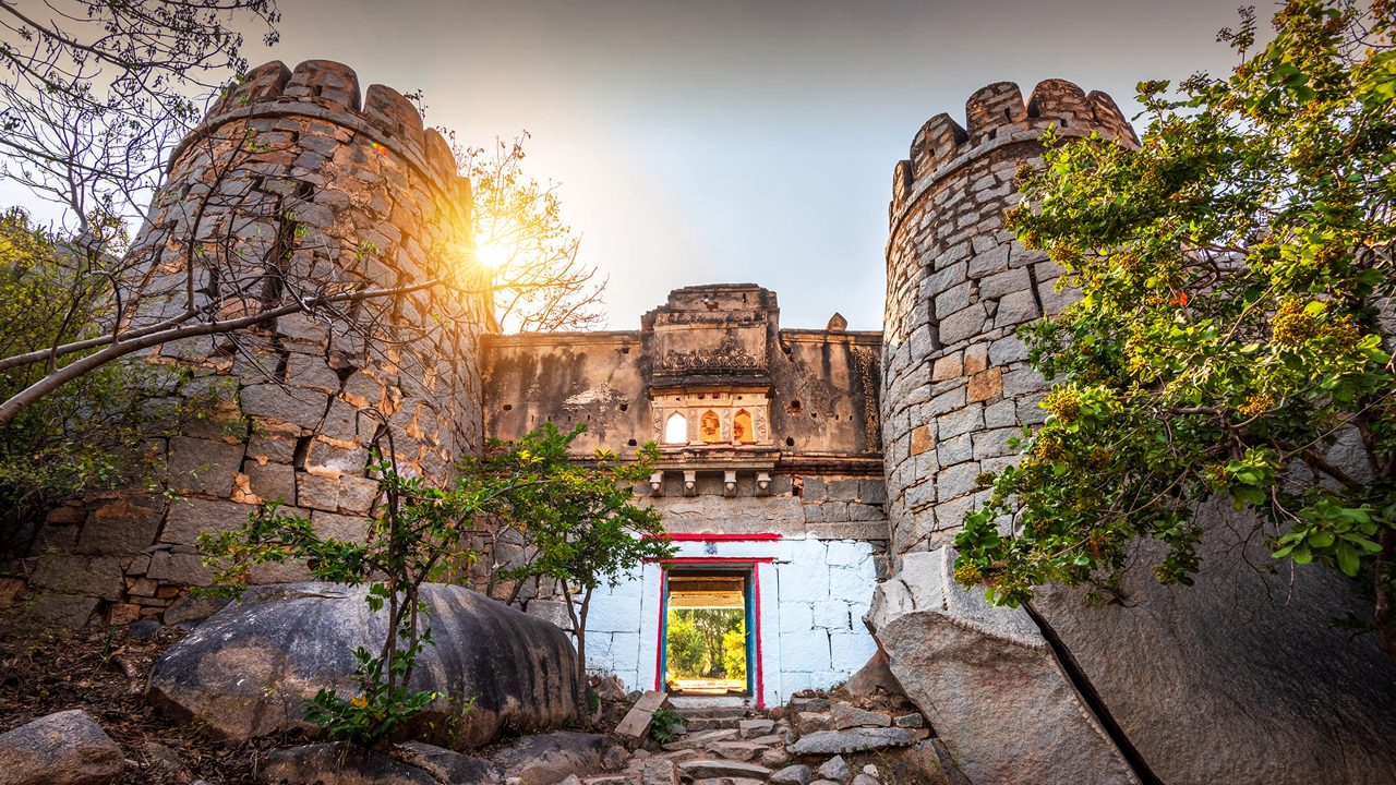 Beautiful view of Anegundi Fort in Hampi, Karnataka, India