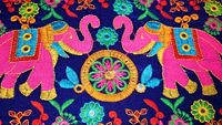 Pipli Applique two dancing elephants traditional folk art work handmade design on cloth Orissa India 