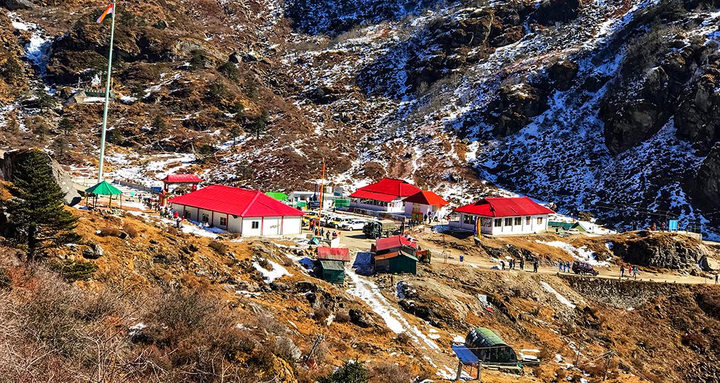 Old baba mandir or Adi baba mandir dedicated to baba Harbhajan Singh in Sikkim, India. Wind angel view of the temple, on the way from Gangtok to Nathulal pass