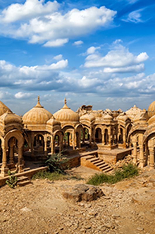 Panorama of Bada Bagh cenotaphs, Jaisalmer, Rajasthan, India