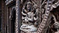 Hindu God sculptures carved in wood at Temple in Varanasi