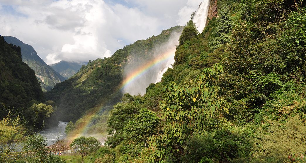 Rainbow at Jung waterfall also known as Nuranang Falls, 26km far from Tawang,Arunachal Pradesh, India