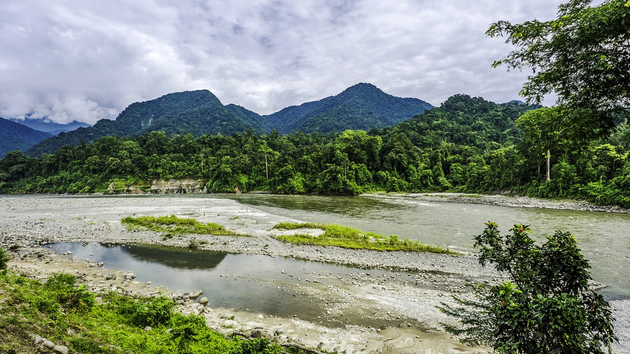 Bhalukpong, Arunachal Pradesh, India. The Kameng river, the forests, and high mountains of western Arunachal Pradesh, India.