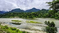 Bhalukpong, Arunachal Pradesh, India. The Kameng river, the forests, and high mountains of western Arunachal Pradesh, India.