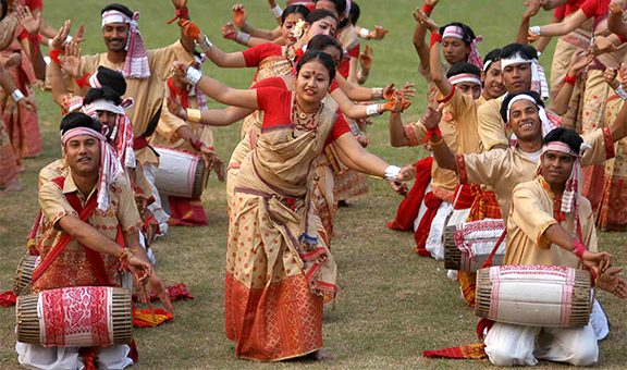 GUWAHATI—11-04-2008 :( RONGALI BIHU CELEBRATION ON THE OCCASION OF ASSAMESE NEW YEAR IN GUWAHATI)
Boys and girls performing Bihu dance on the occasion of Rongali Bihu celebration in Guwahati on Sunday April 13, 2008. Rongali Bihu” is celebrated in the first month of the Assamese calendar which is starting from April 15 and thus marks the advent of the Assamese New Year. This festival also coincides with the advent of the spring season in the state. Bihu Dance and Bihu Songs are the main features of this Bihu, which continue for a month throughout the state. 
PHOTO: RITU_RAJ_KONWAR


