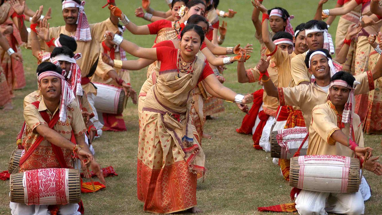 GUWAHATI—11-04-2008 :( RONGALI BIHU CELEBRATION ON THE OCCASION OF ASSAMESE NEW YEAR IN GUWAHATI)
Boys and girls performing Bihu dance on the occasion of Rongali Bihu celebration in Guwahati on Sunday April 13, 2008. Rongali Bihu” is celebrated in the first month of the Assamese calendar which is starting from April 15 and thus marks the advent of the Assamese New Year. This festival also coincides with the advent of the spring season in the state. Bihu Dance and Bihu Songs are the main features of this Bihu, which continue for a month throughout the state. 
PHOTO: RITU_RAJ_KONWAR


