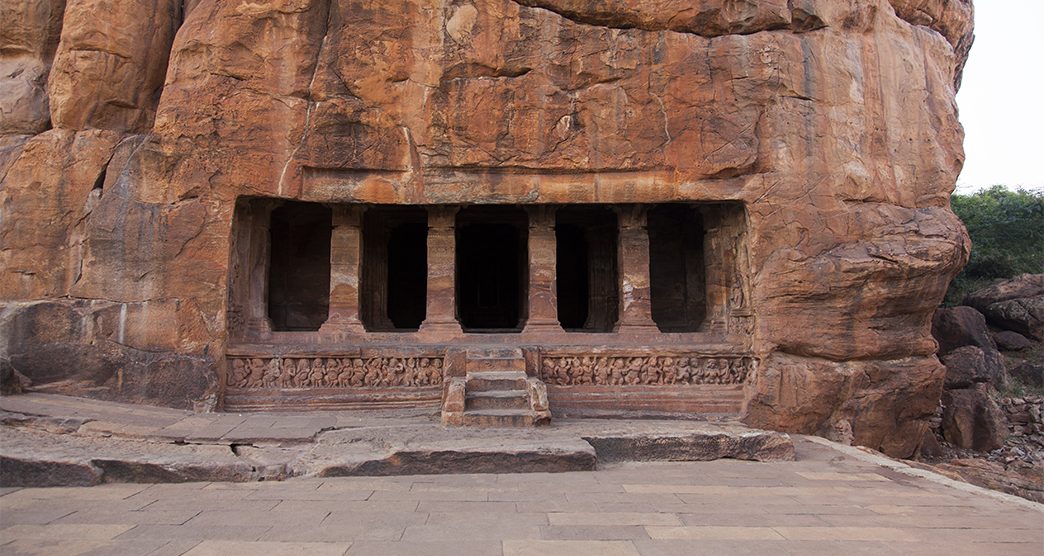 Cave temple cut out from the rock at Badami, India