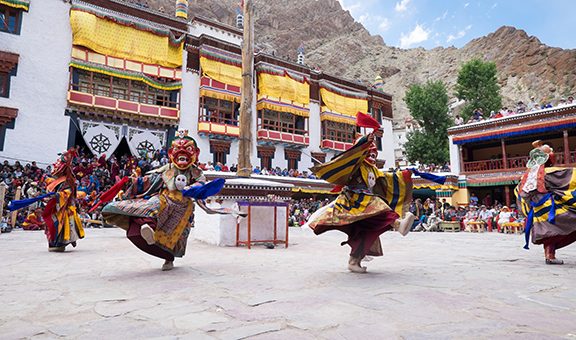 Leh Ladakh,India - July 3:The mask dancing performed by the Lamas in a Hemis festival in Hemis monastery on July 3, 2017 , Leh Ladakh , India.