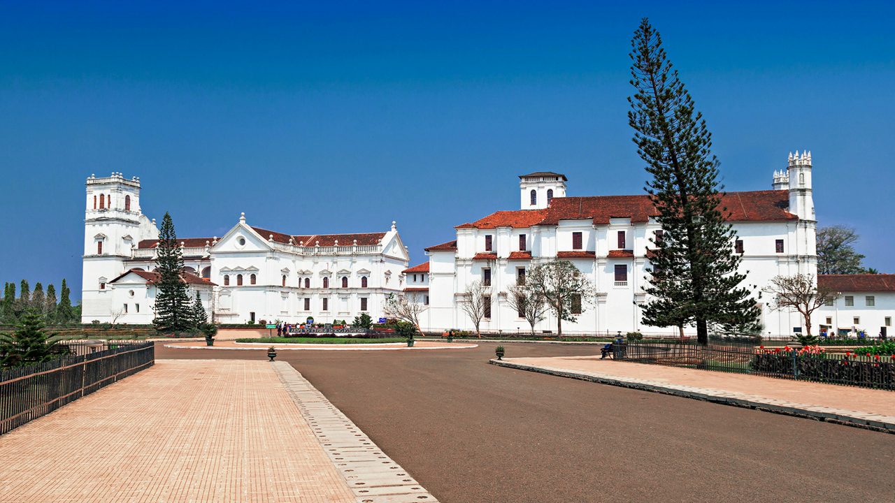 Square and churches in Old Goa, India