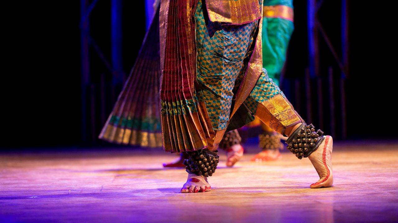 Indian Traditional Kuchipudi dance feet with ghungru or Ankle Bells