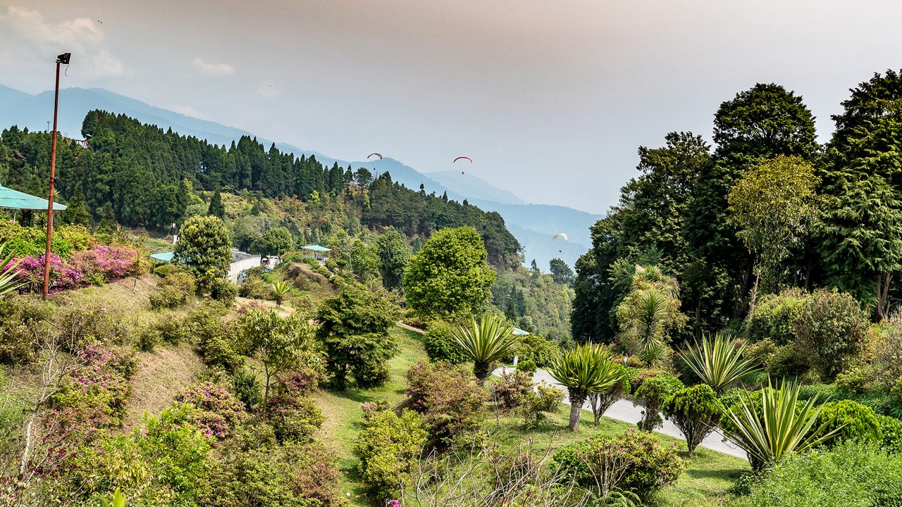 A  view of Deolo hill and paragliding .