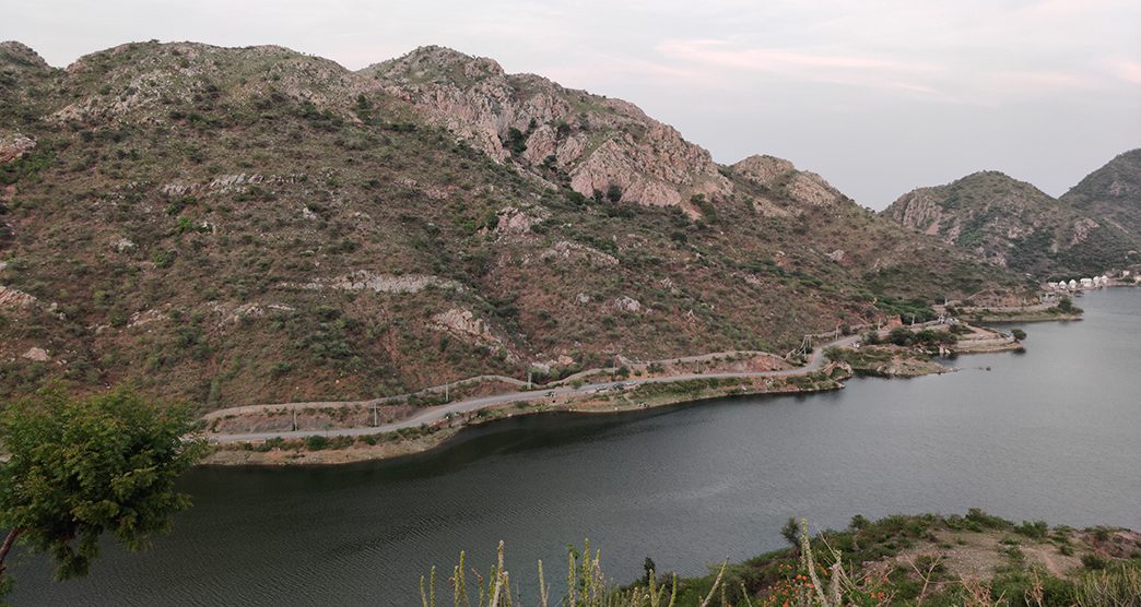 Udaipur, India - June 27 2020: Huge mountain at side of Lake | Badi Lake side of Big Hill