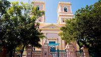 Selective Focus. Our Lady of Angels Church Pondicherry, Puducherry.  Église Notre-Dame des Anges, White Chapel, Kaps Koil; Shutterstock ID 2098069699; purchase_order: -; job: -; client: -; other: -