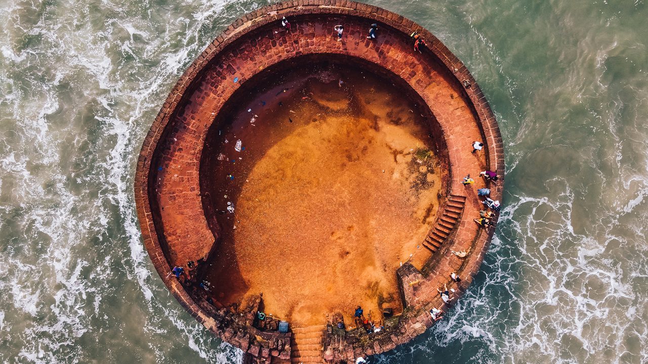 Aerial Drone Shot of Lower Aguada Fort at Sinquerim / Candolim Beach, Goa India; Shutterstock ID 1778666819; purchase_order: -; job: -; client: -; other: -