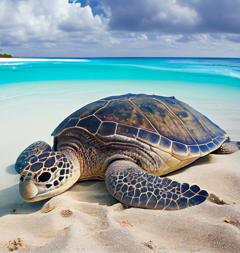 a-giant-sea-turtle-resting-on-a-tropical-beach-generative-AI