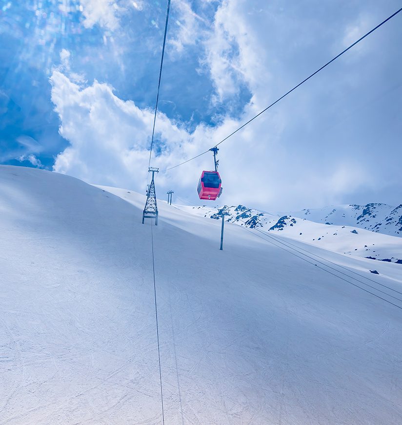 Gulmarg World's highest gondola ride one of main attractions travel destination tourism summit to enjoy activities like skiing, ski bikes, sledging, snow mobile in Srinagar, Jammu and Kashmir, India