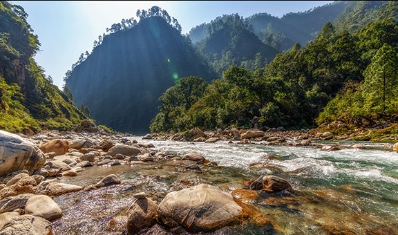 Gori Ganga river valley with scenic landscape at Munsiyari Uttarakhand India.