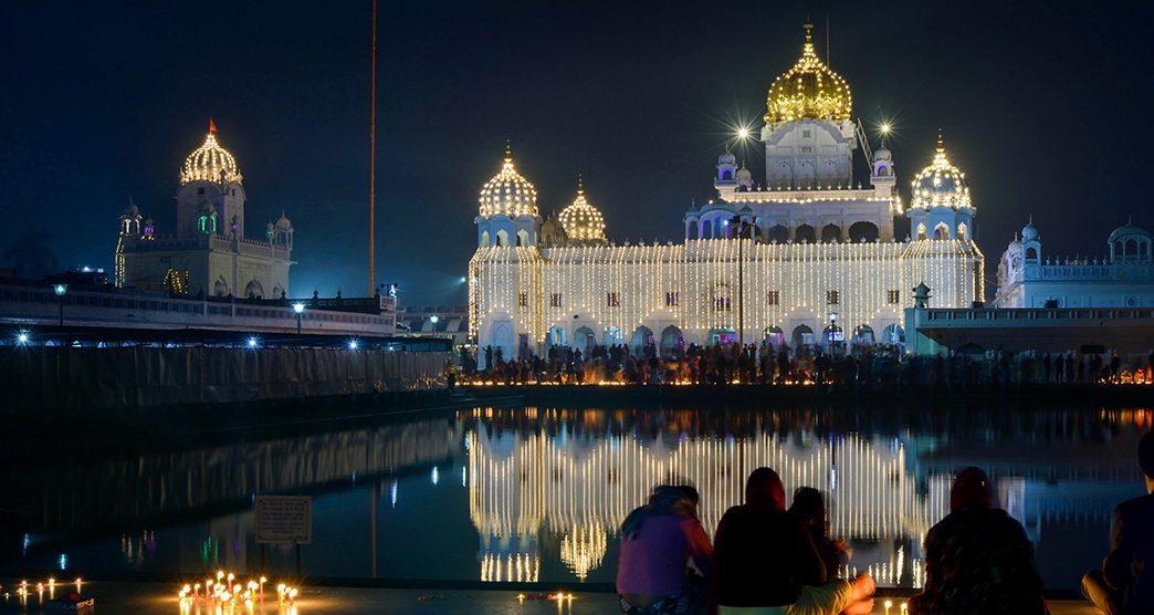 Gurudwara Shri Dukhniwaran Sahib, Patiala, India, a historic religious place of Sikhs is visited by people from all religions. Gurudwara is all lit up during Gurupurab on 30th Nov. 2020.